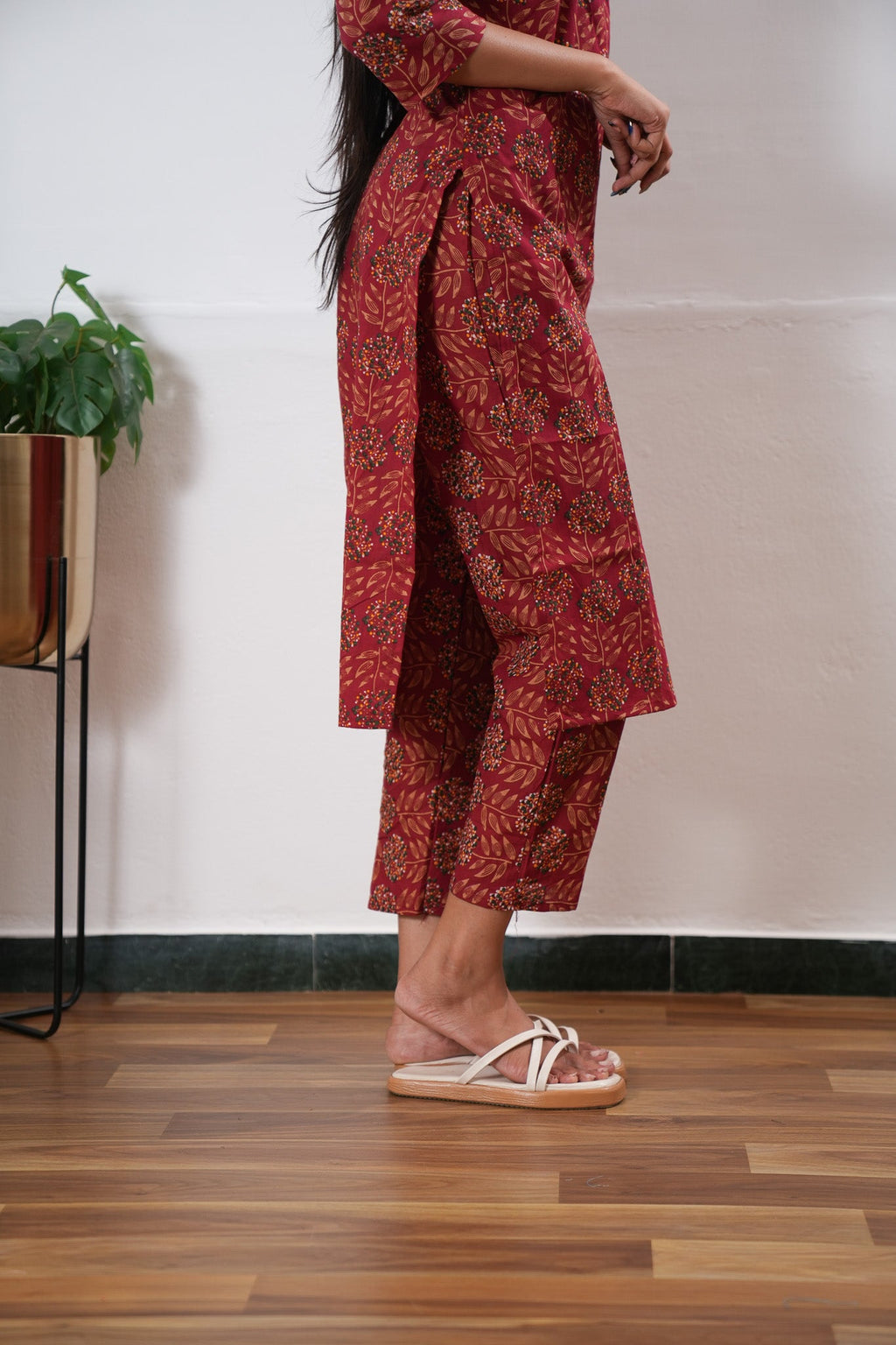 Red round neck cotton co-ords set