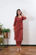 Red round neck cotton co-ords set