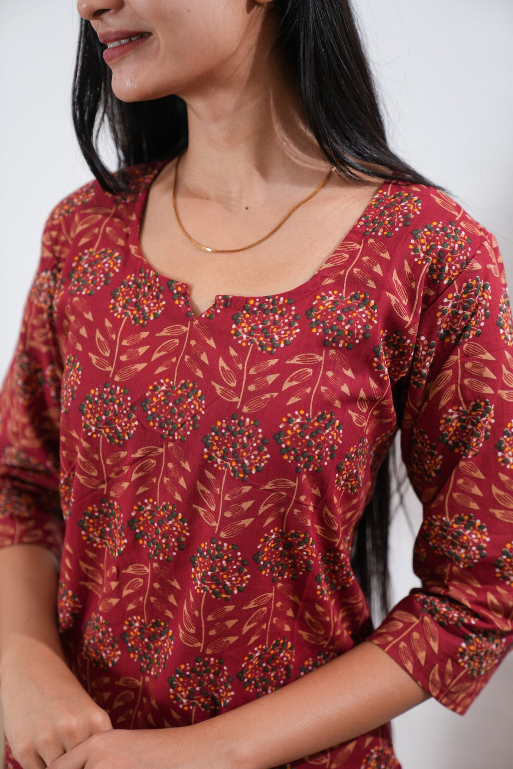 Red round neck cotton co-ords set