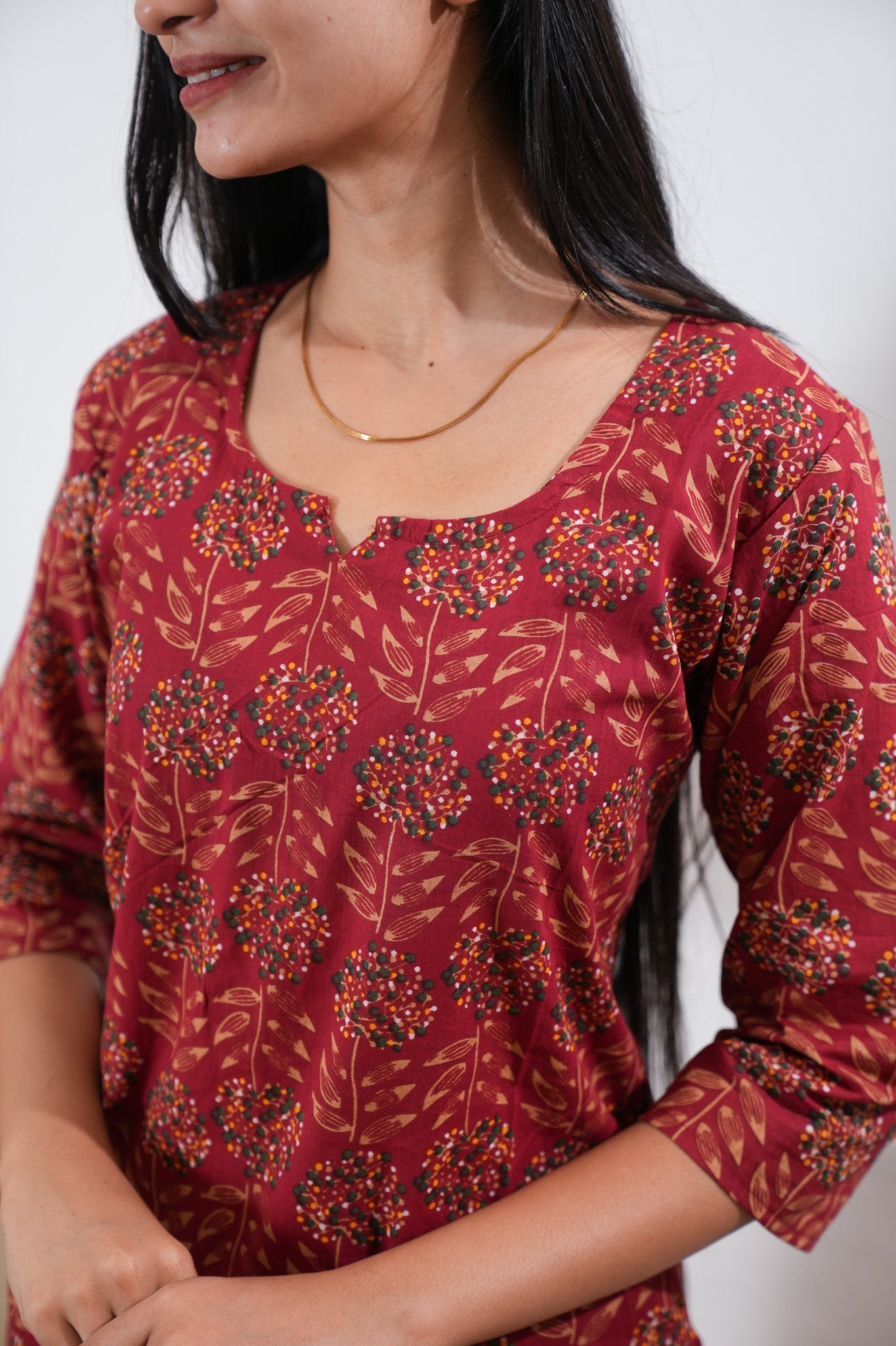 Red round neck cotton co-ords set