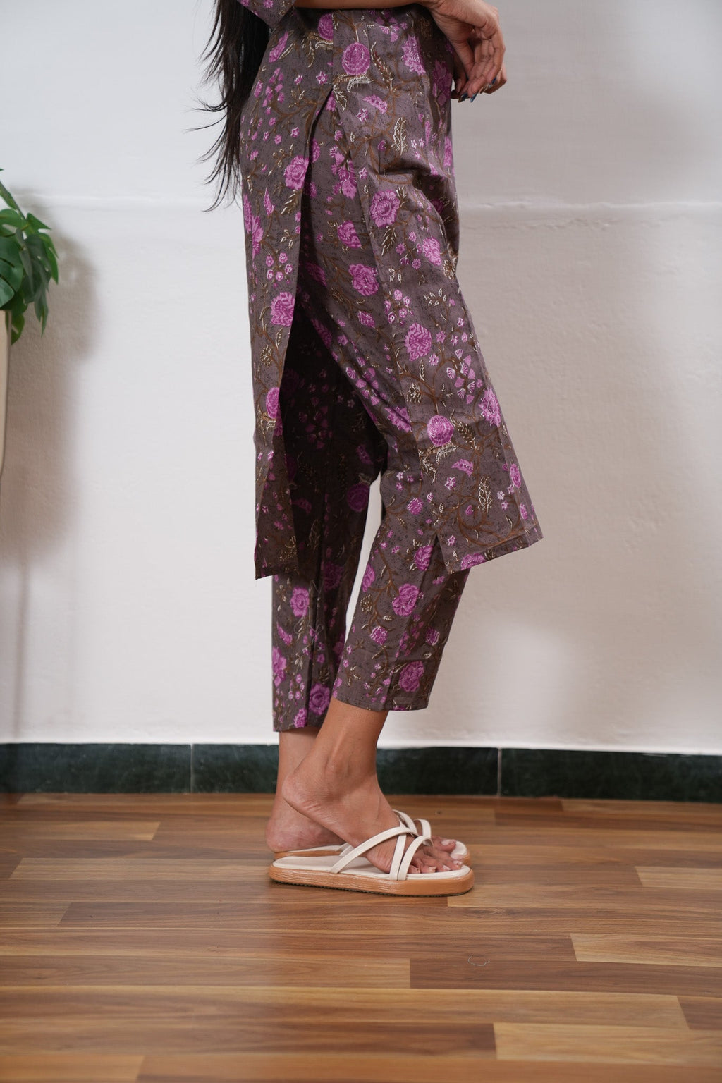Grey round neck cotton co-ords set