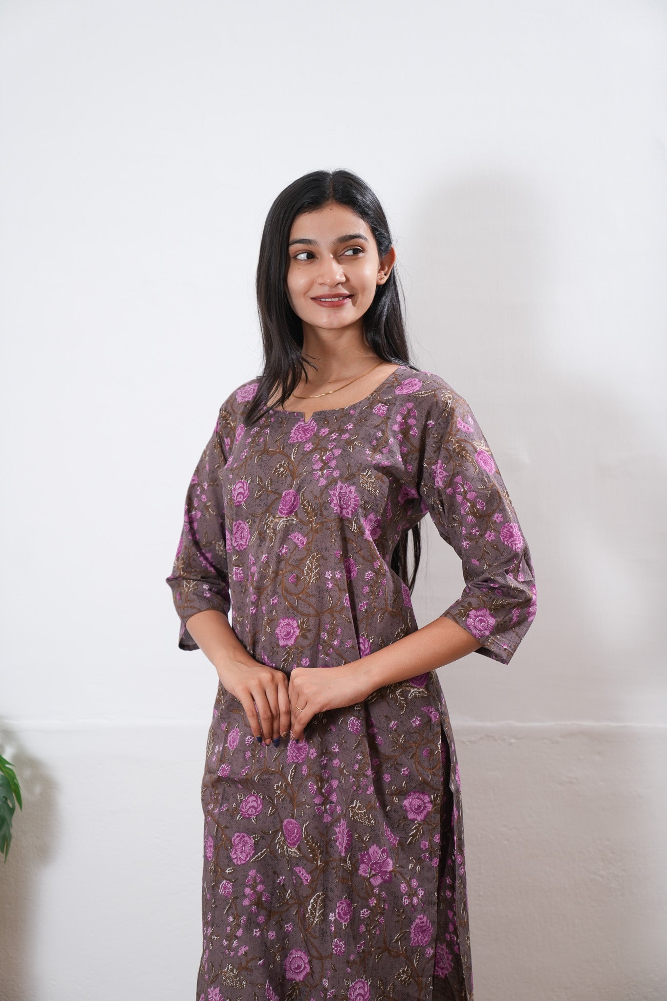 Grey round neck cotton co-ords set