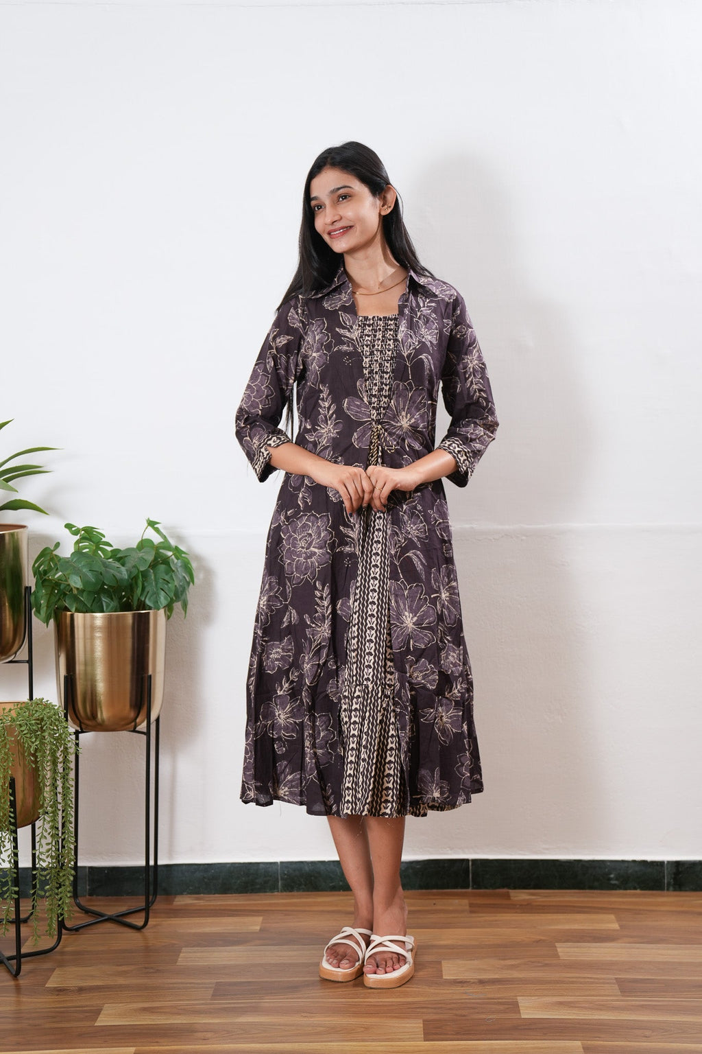 Grape overcoat cotton midi dress
