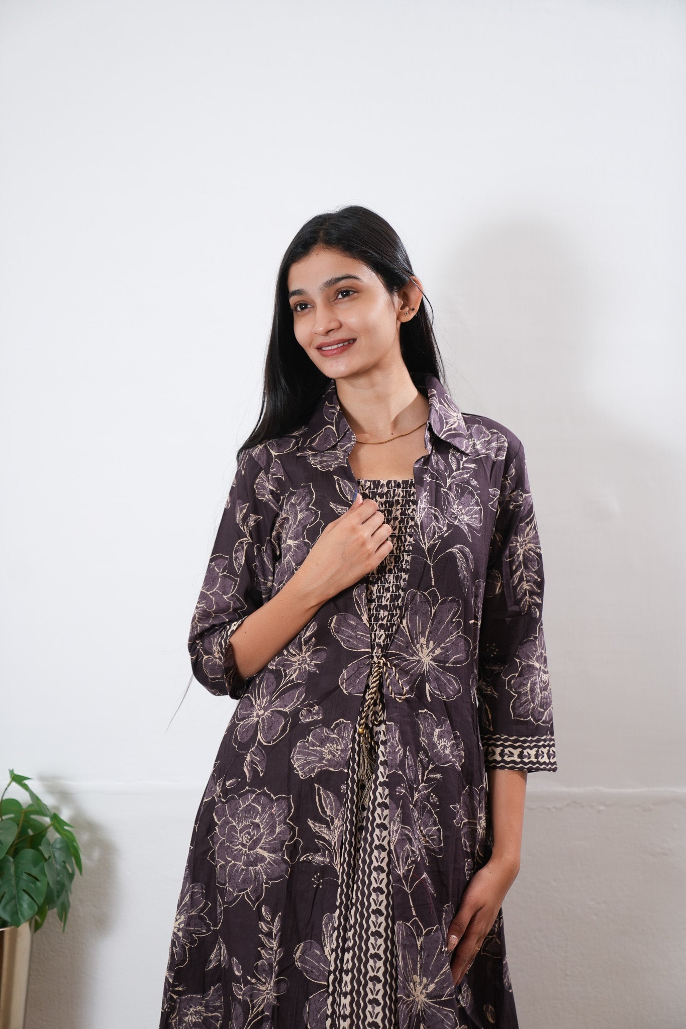 Grape overcoat cotton midi dress
