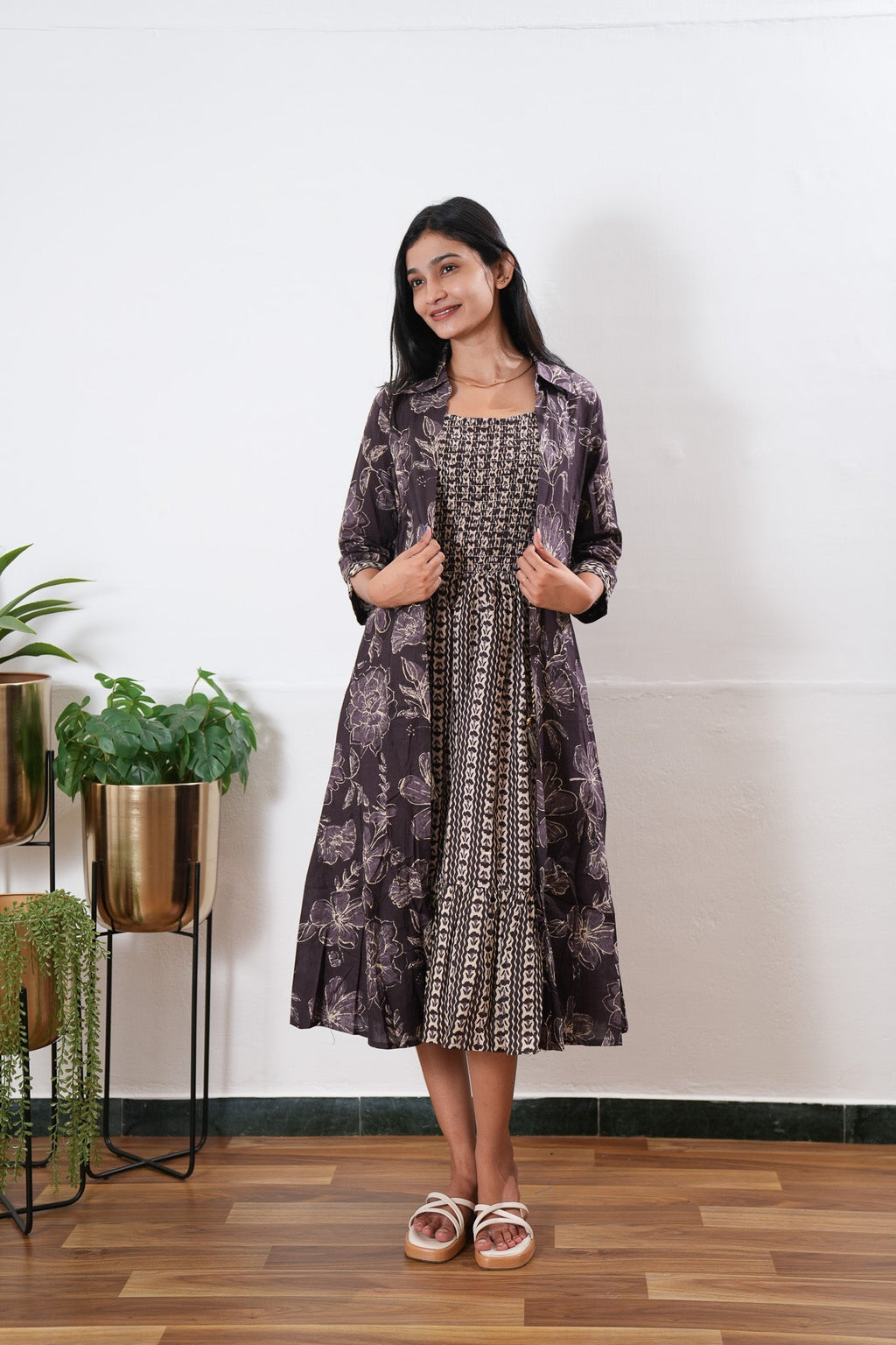 Grape overcoat cotton midi dress