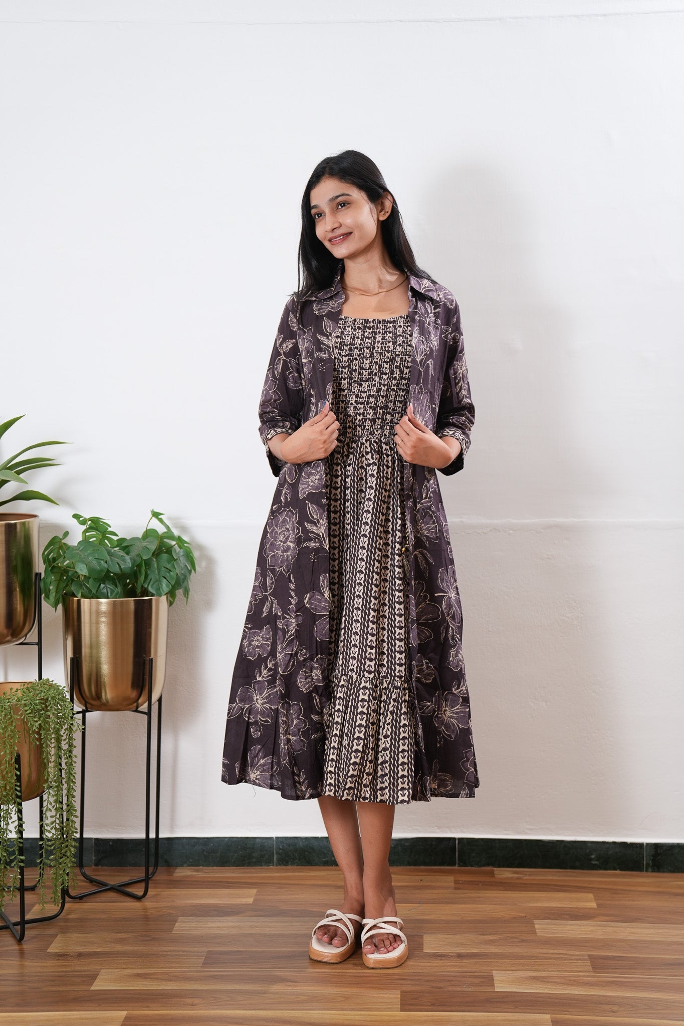 Grape overcoat cotton midi dress