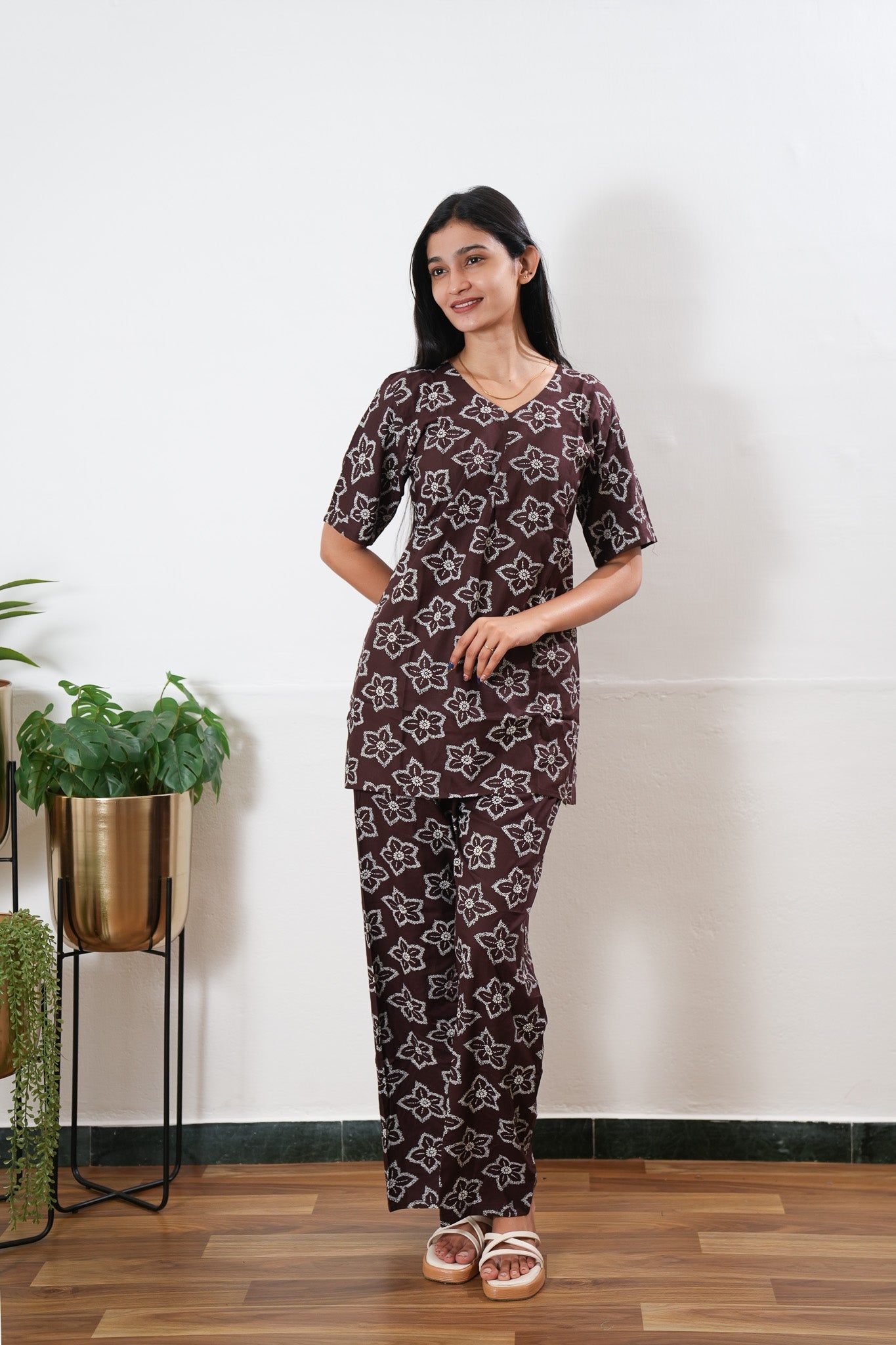 Chocolate brown cotton lounge sleep wear