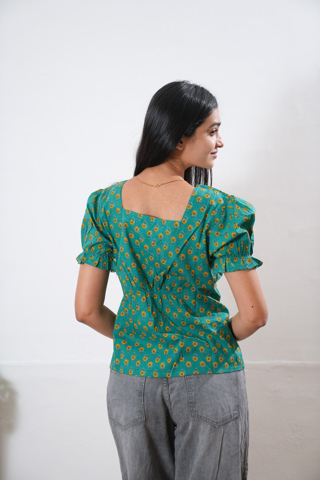 Turquoise button down cotton top