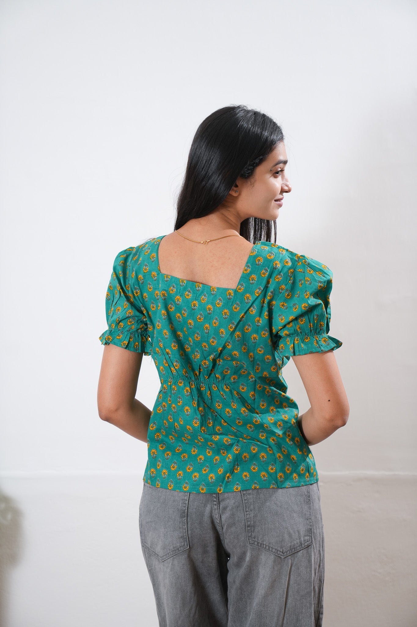 Turquoise button down cotton top