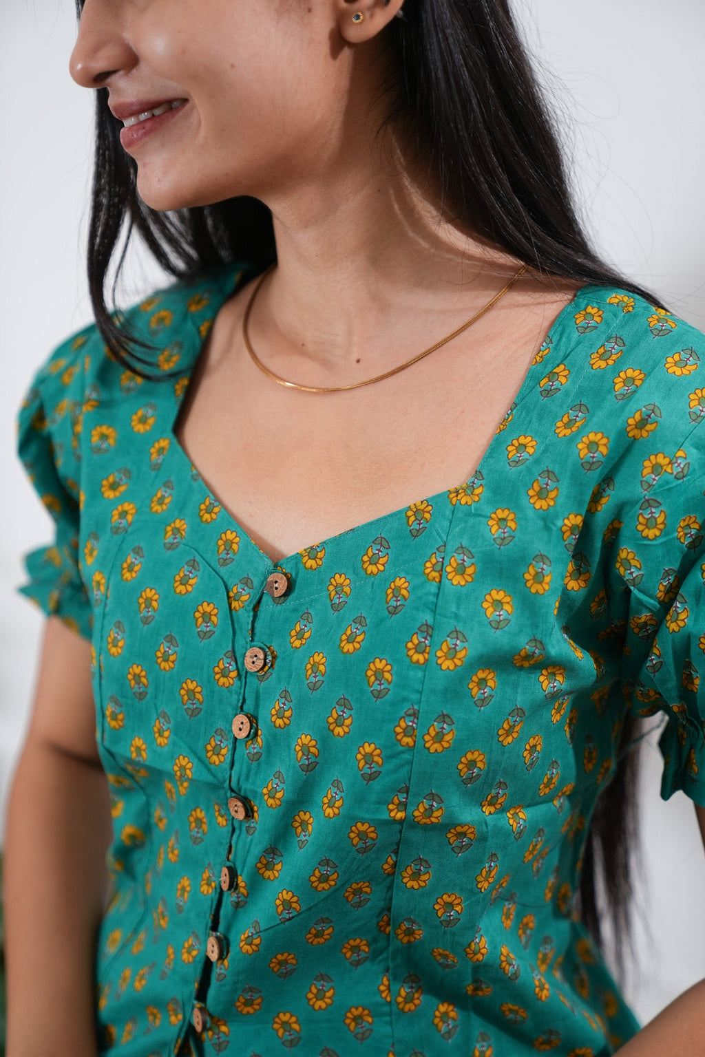 Turquoise button down cotton top