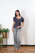 Blue stripes button down cotton top