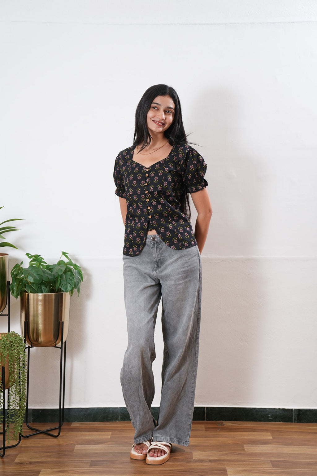 Black button down cotton top
