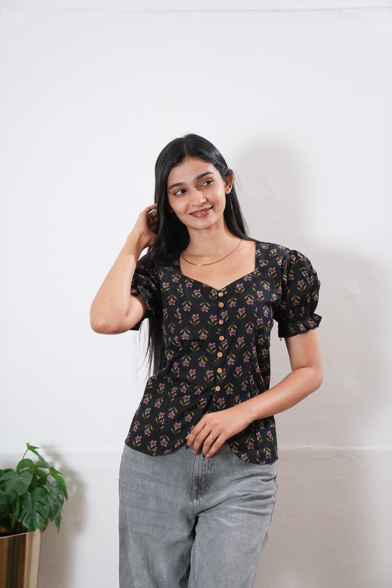 Black button down cotton top