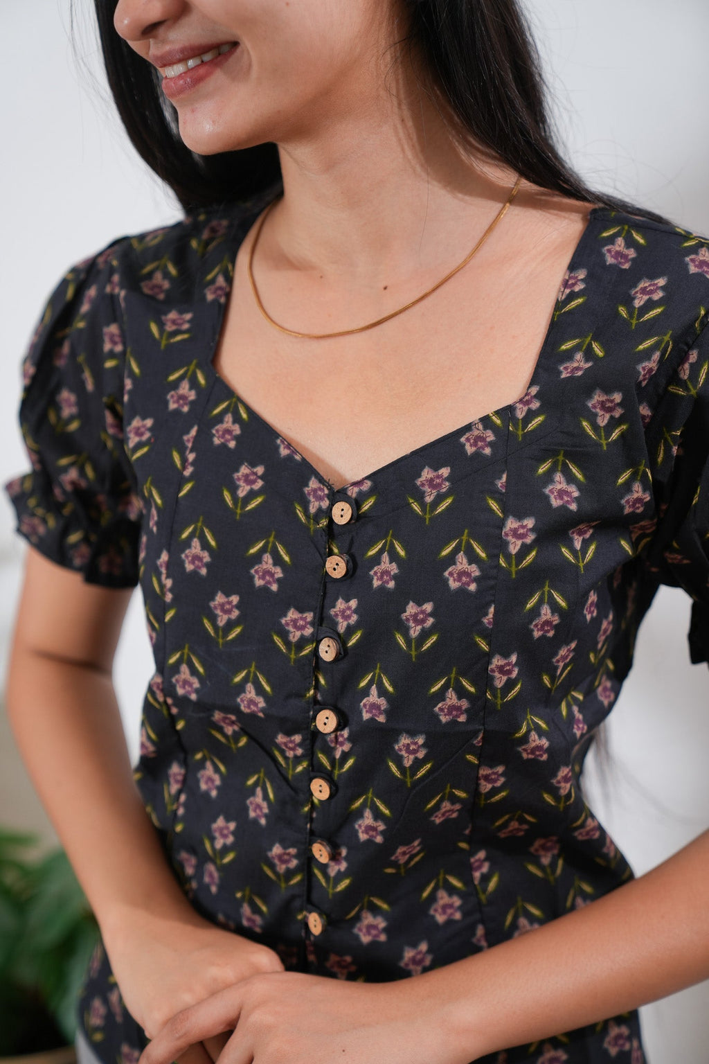 Black button down cotton top
