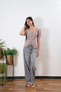 Pink roses button down cotton top