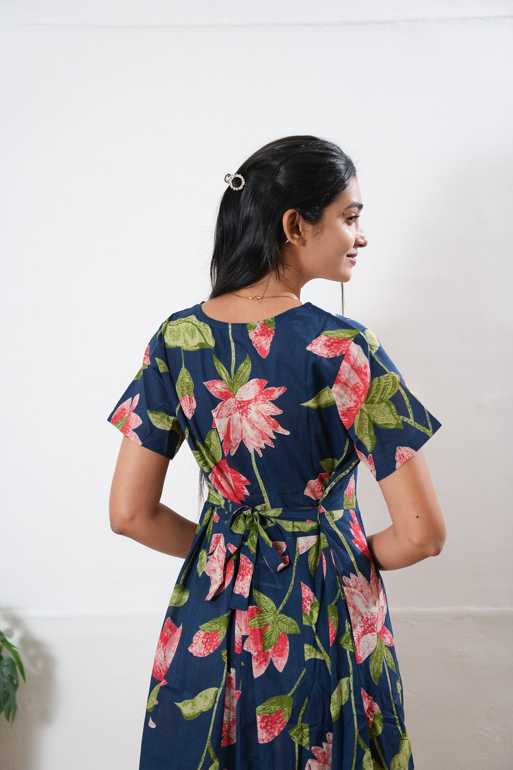 Royal blue lillies cotton midi dress