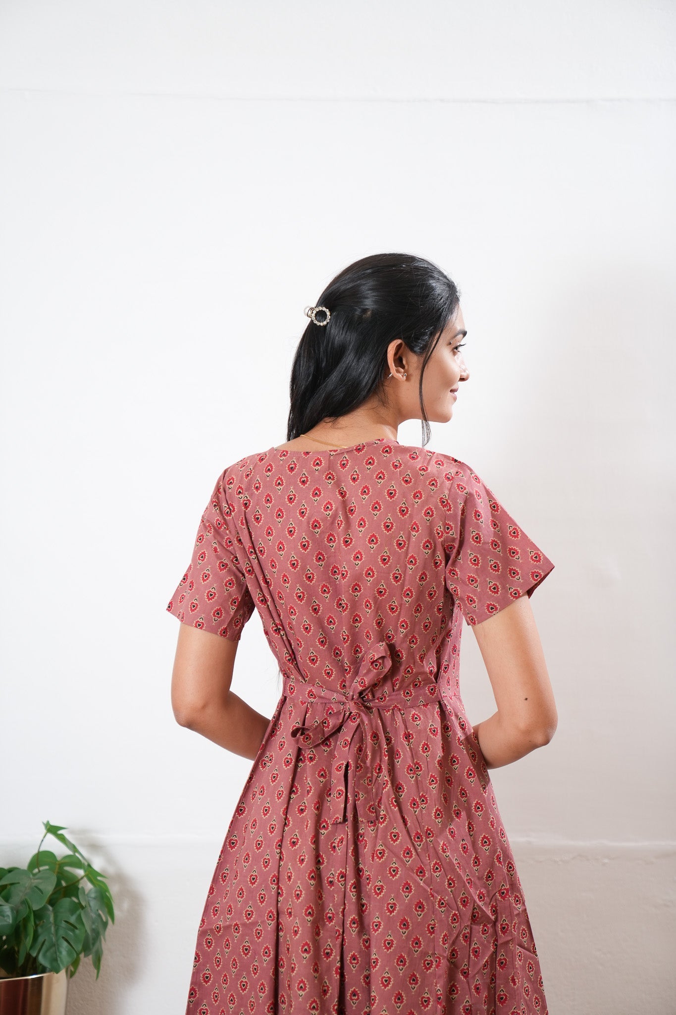Mauve butta cotton midi dress