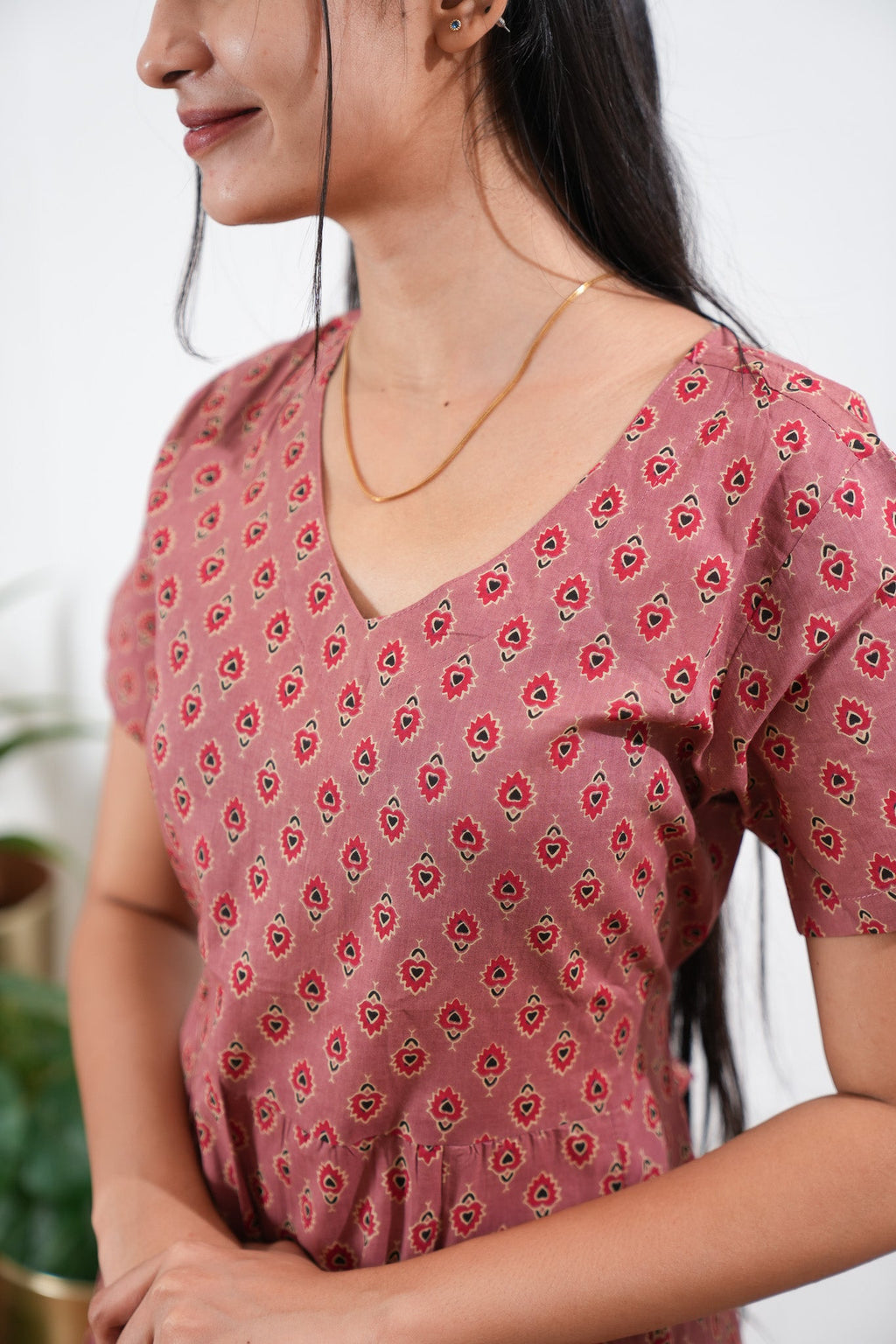 Mauve butta cotton midi dress