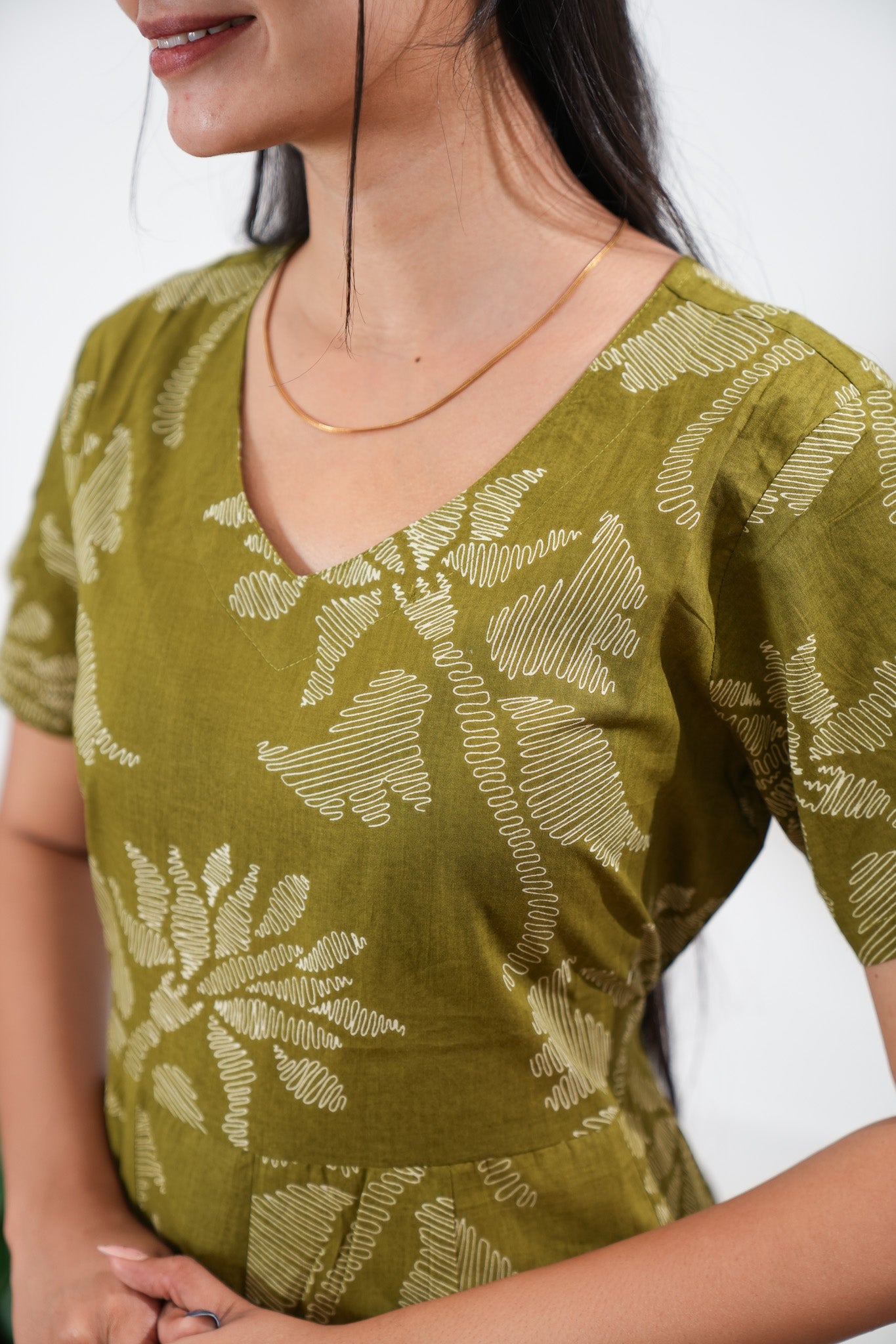 Grass green cotton midi dress