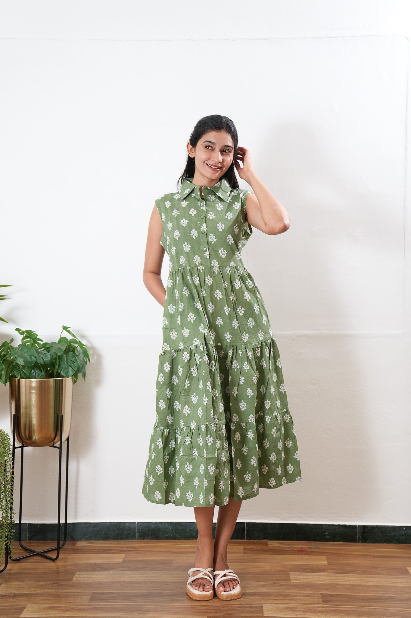 Moss cotton button down shirt midi dress