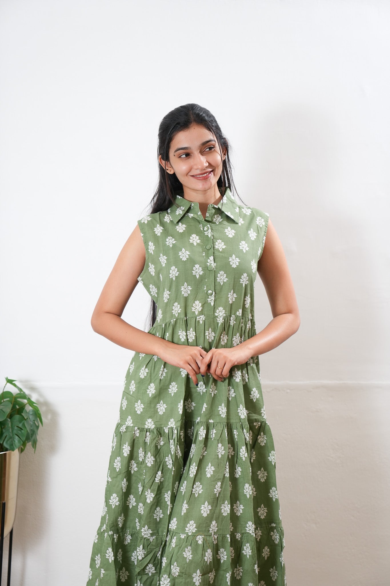 Moss cotton button down shirt midi dress