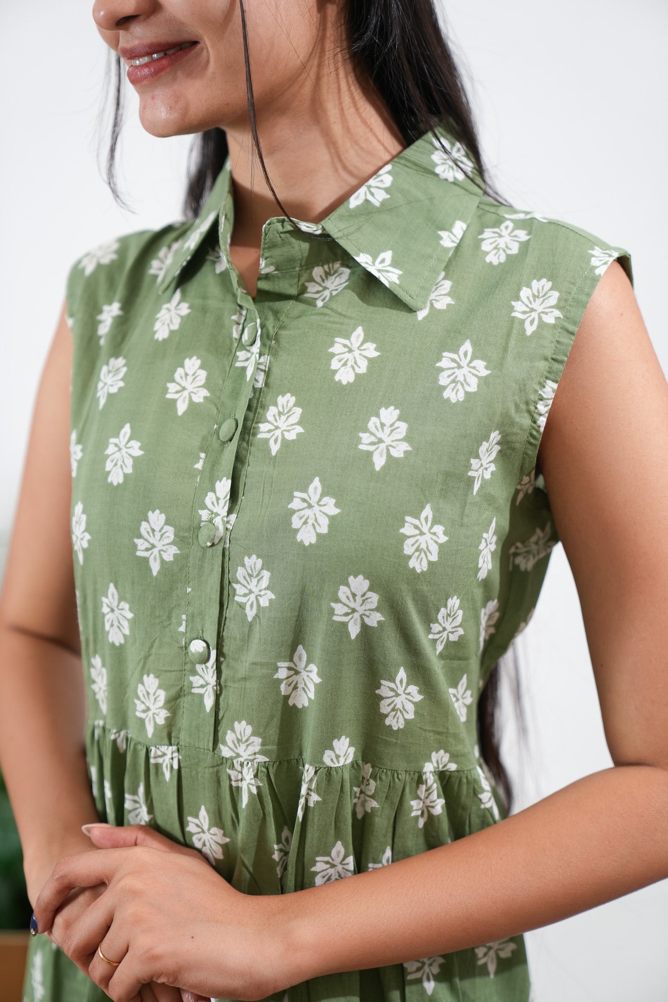 Moss cotton button down shirt midi dress