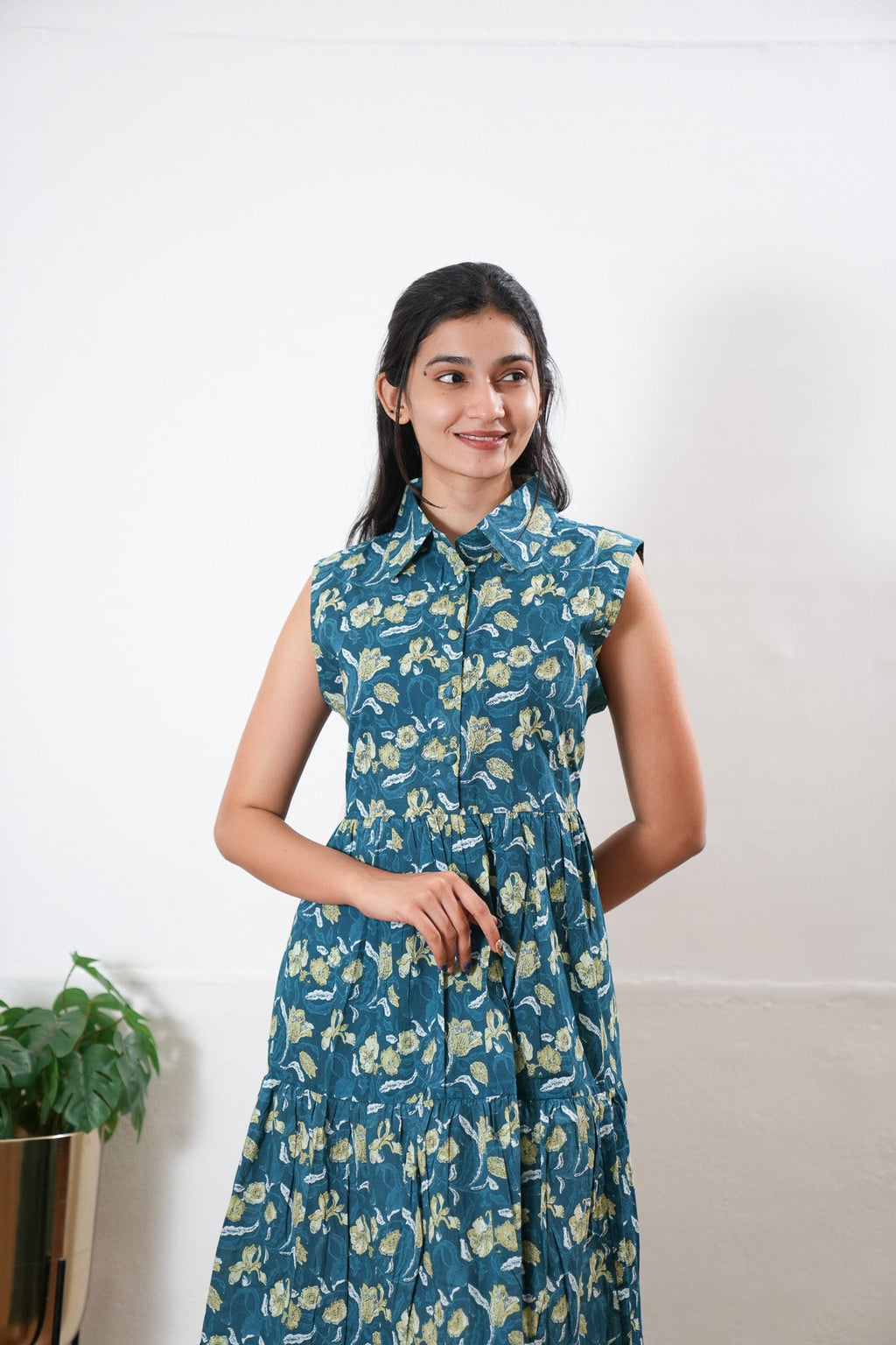 Maldives cotton button down shirt midi dress