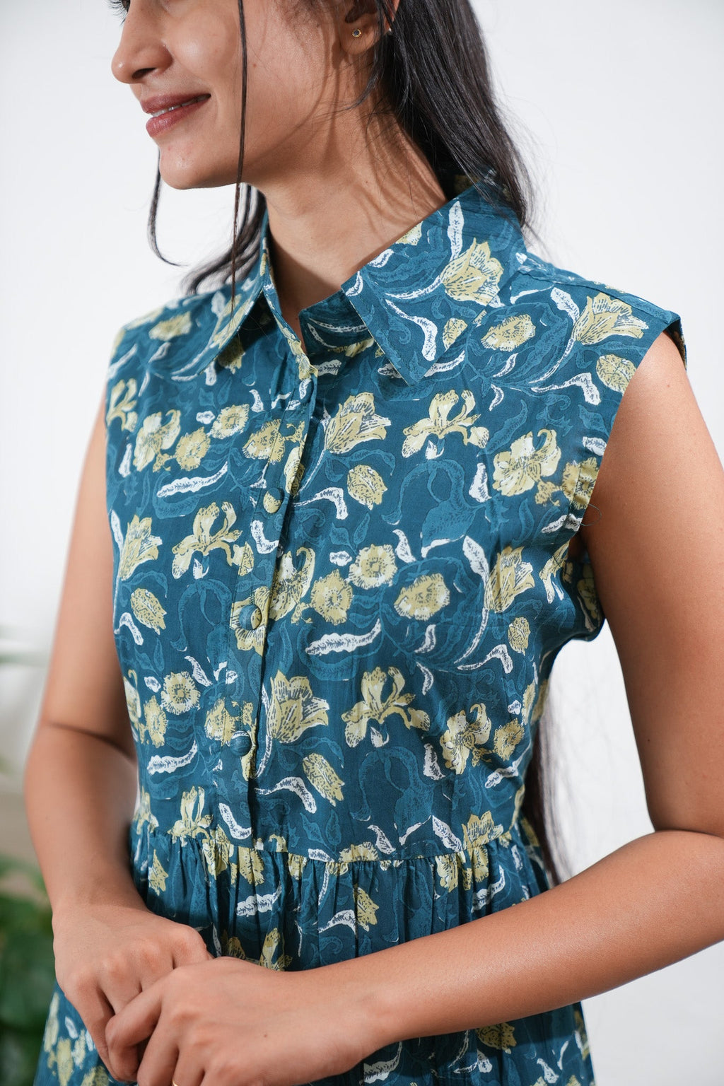 Maldives cotton button down shirt midi dress