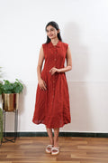 Brick red cotton shirt dress(attached sleeves)