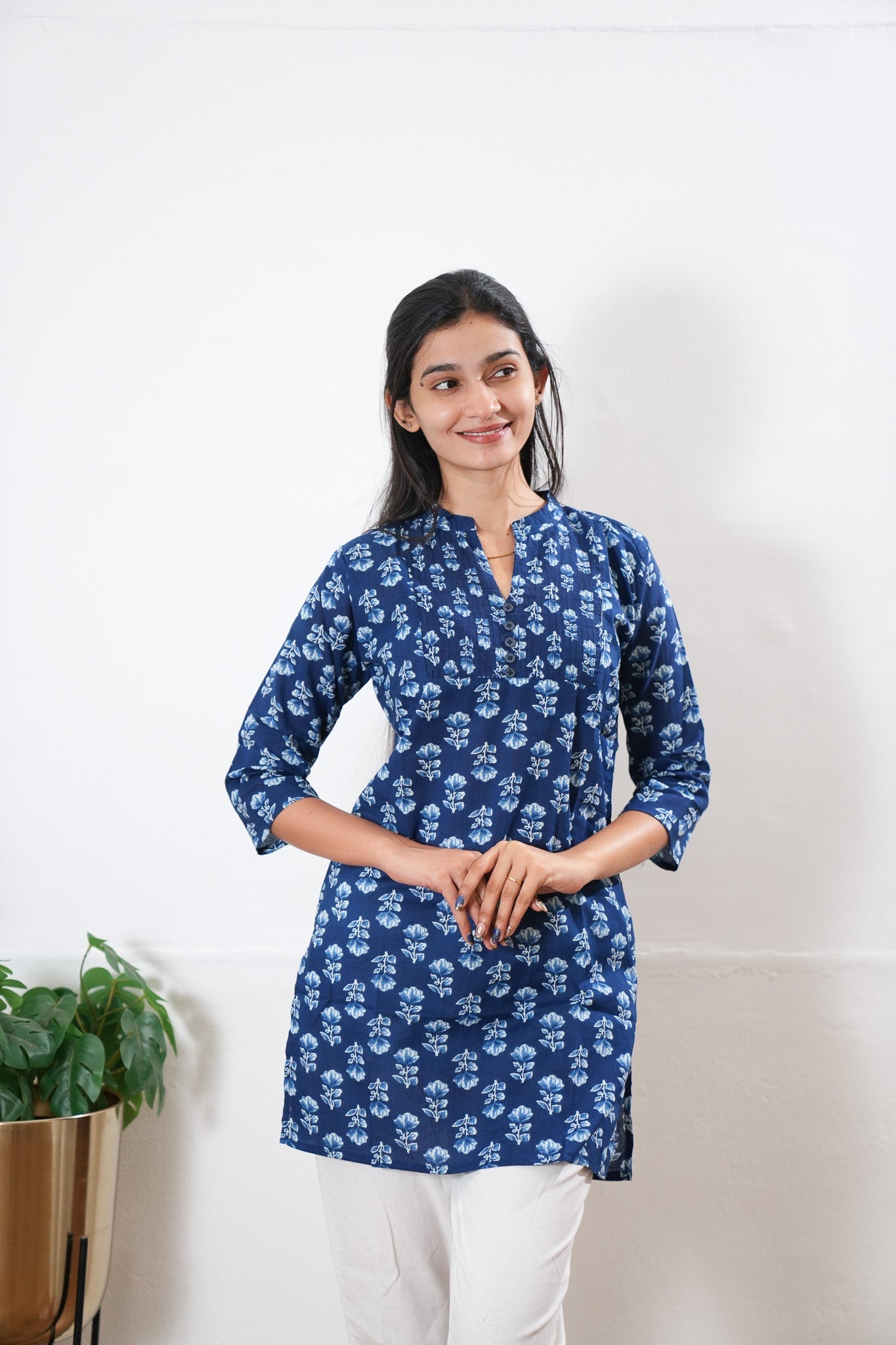 Pintex cotton short kurti - Royal blue