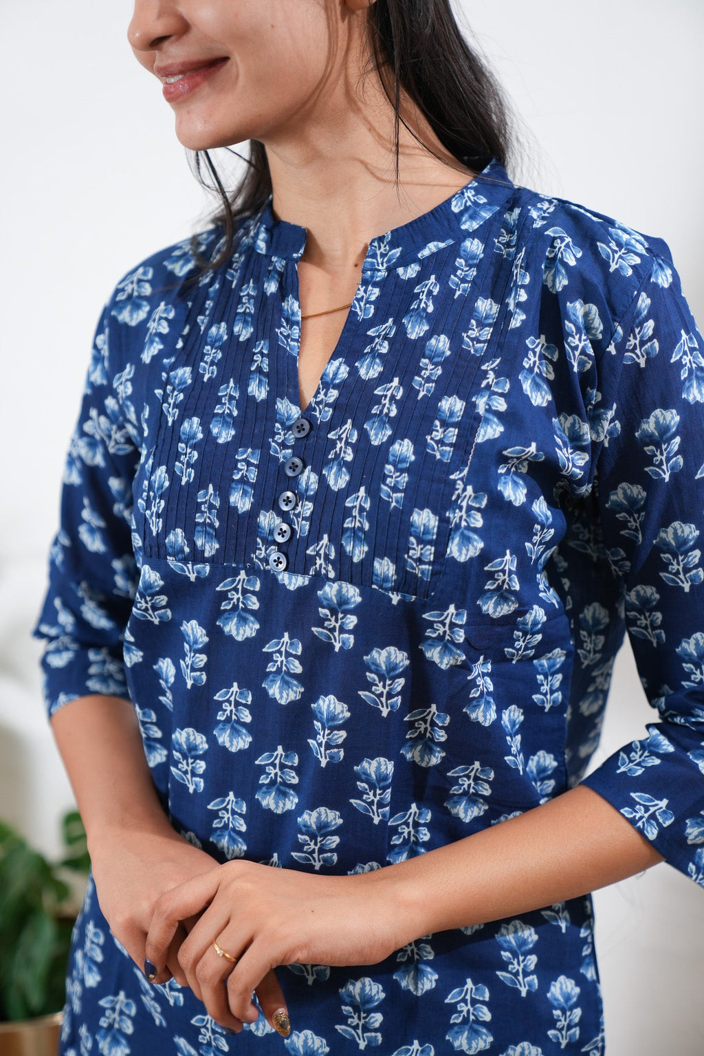 Pintex cotton short kurti - Royal blue