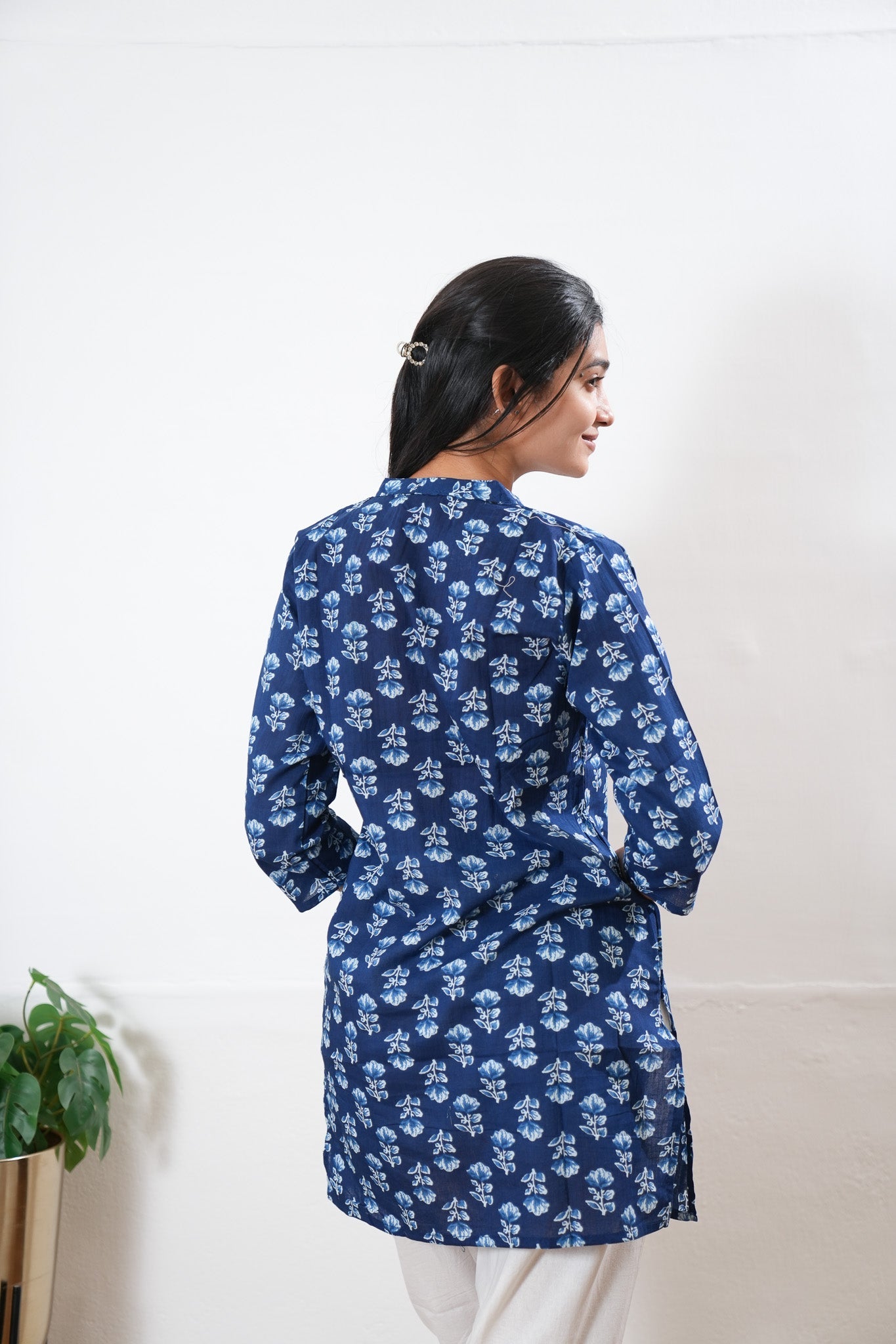 Pintex cotton short kurti - Royal blue