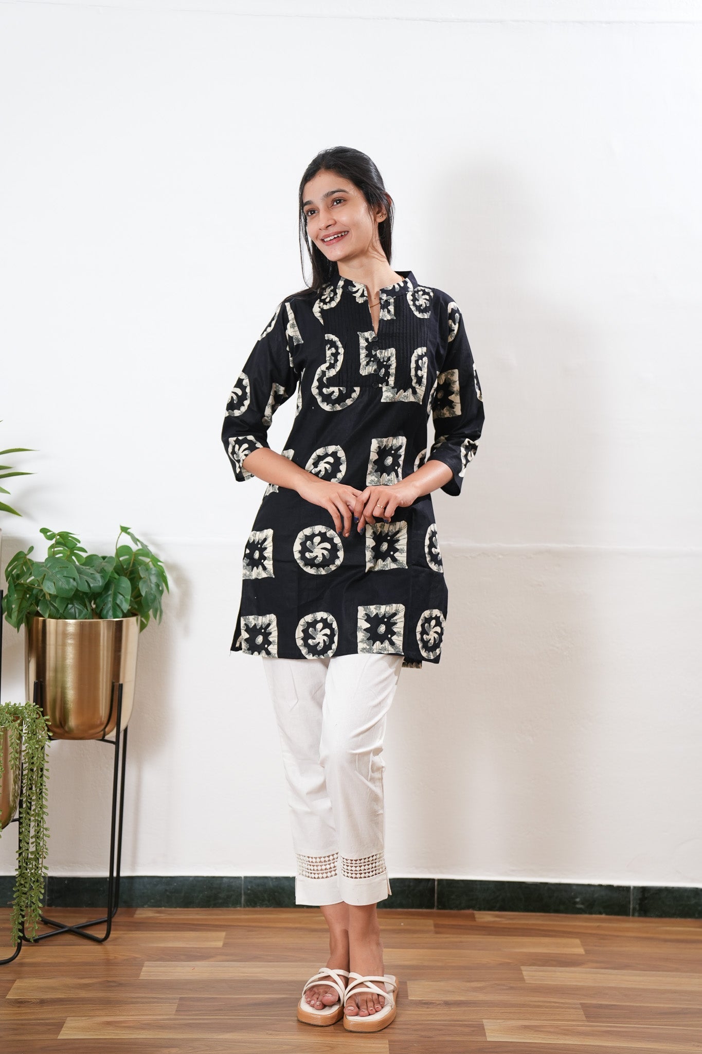 Pintex cotton short kurti - Midnight black