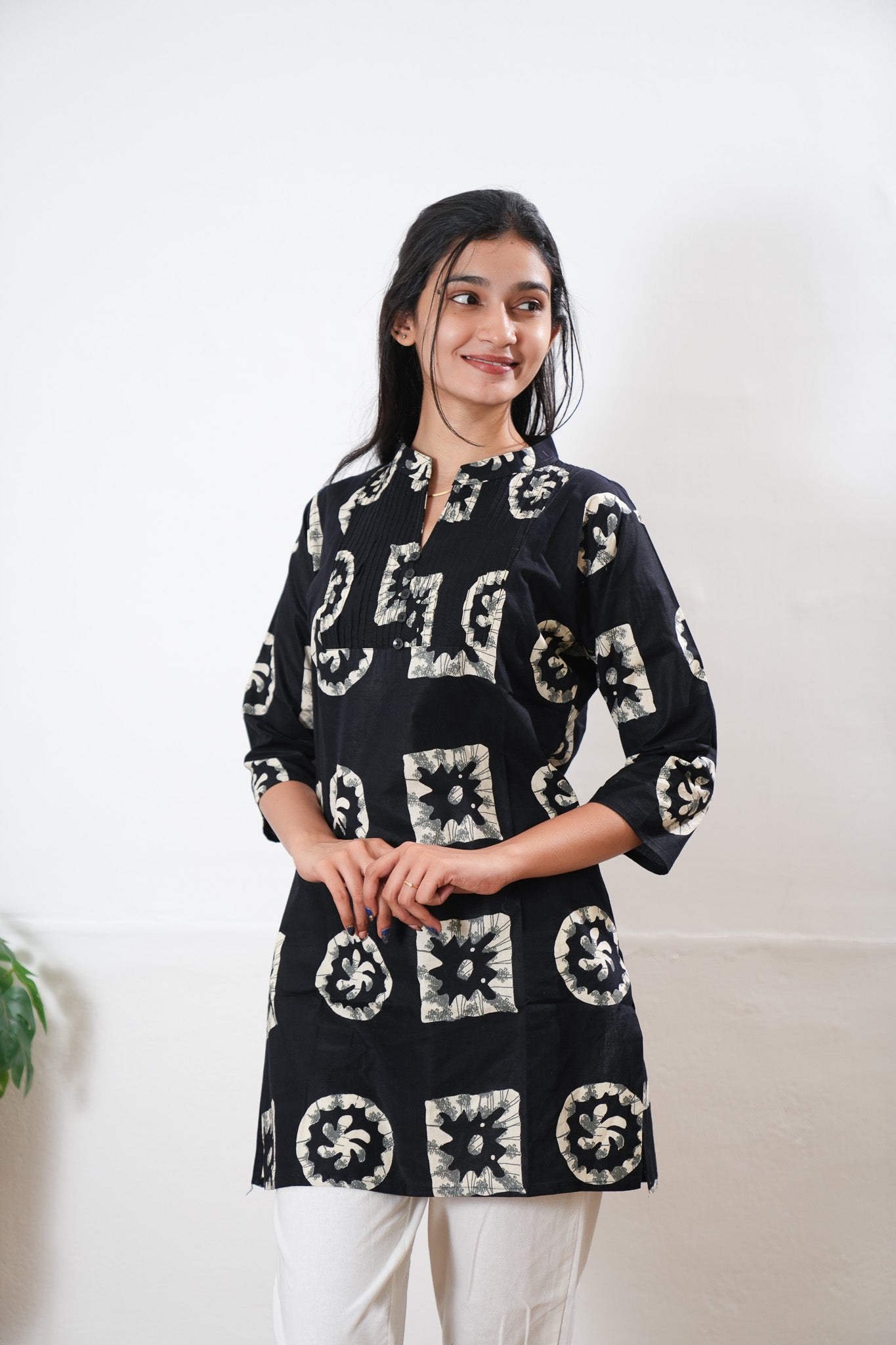 Pintex cotton short kurti - Midnight black