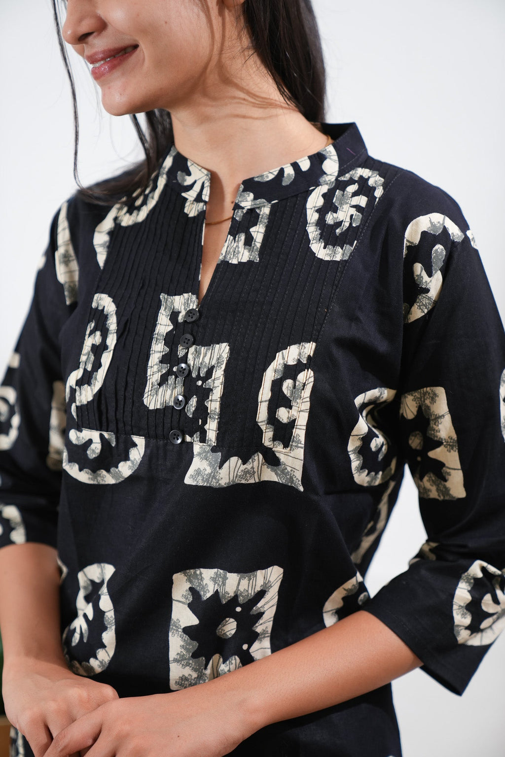 Pintex cotton short kurti - Midnight black