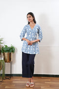 Peplum cotton short kurti - Light blue