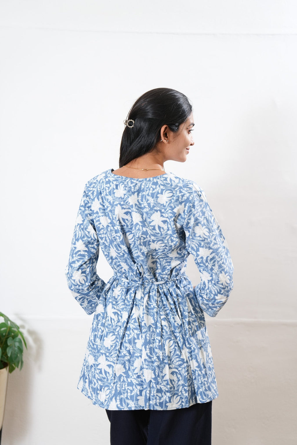 Peplum cotton short kurti - Light blue