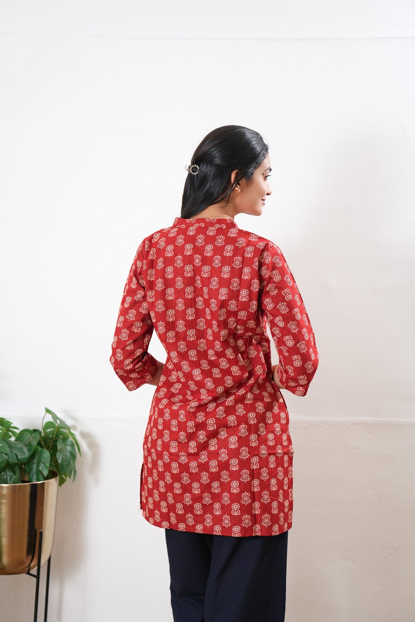 Pintex cotton short kurti - Red lotus