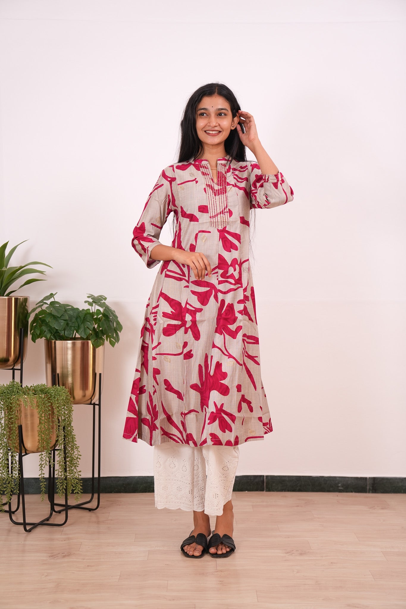 Ruby red mandarin anarkali kurti