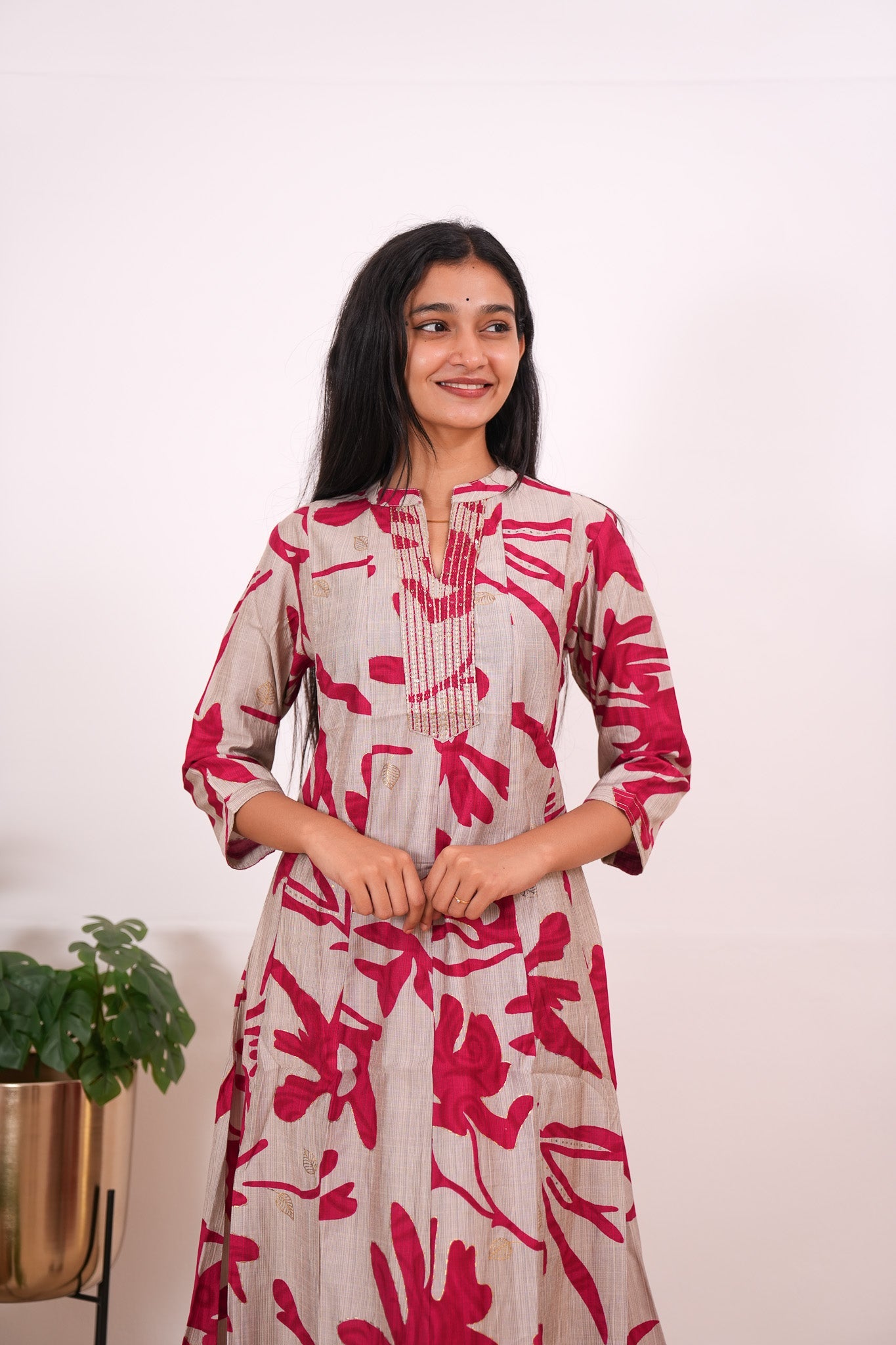Ruby red mandarin anarkali kurti