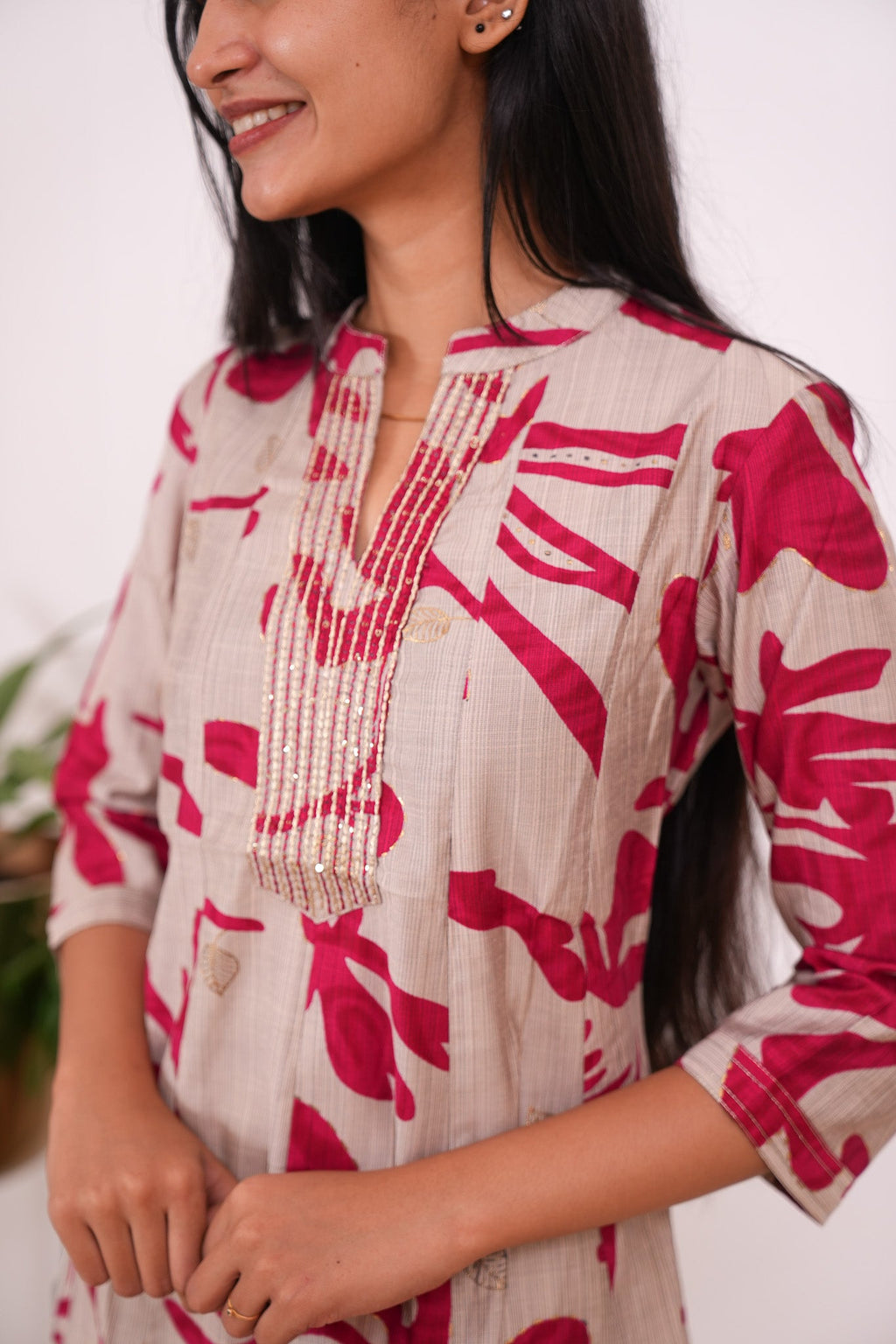Ruby red mandarin anarkali kurti