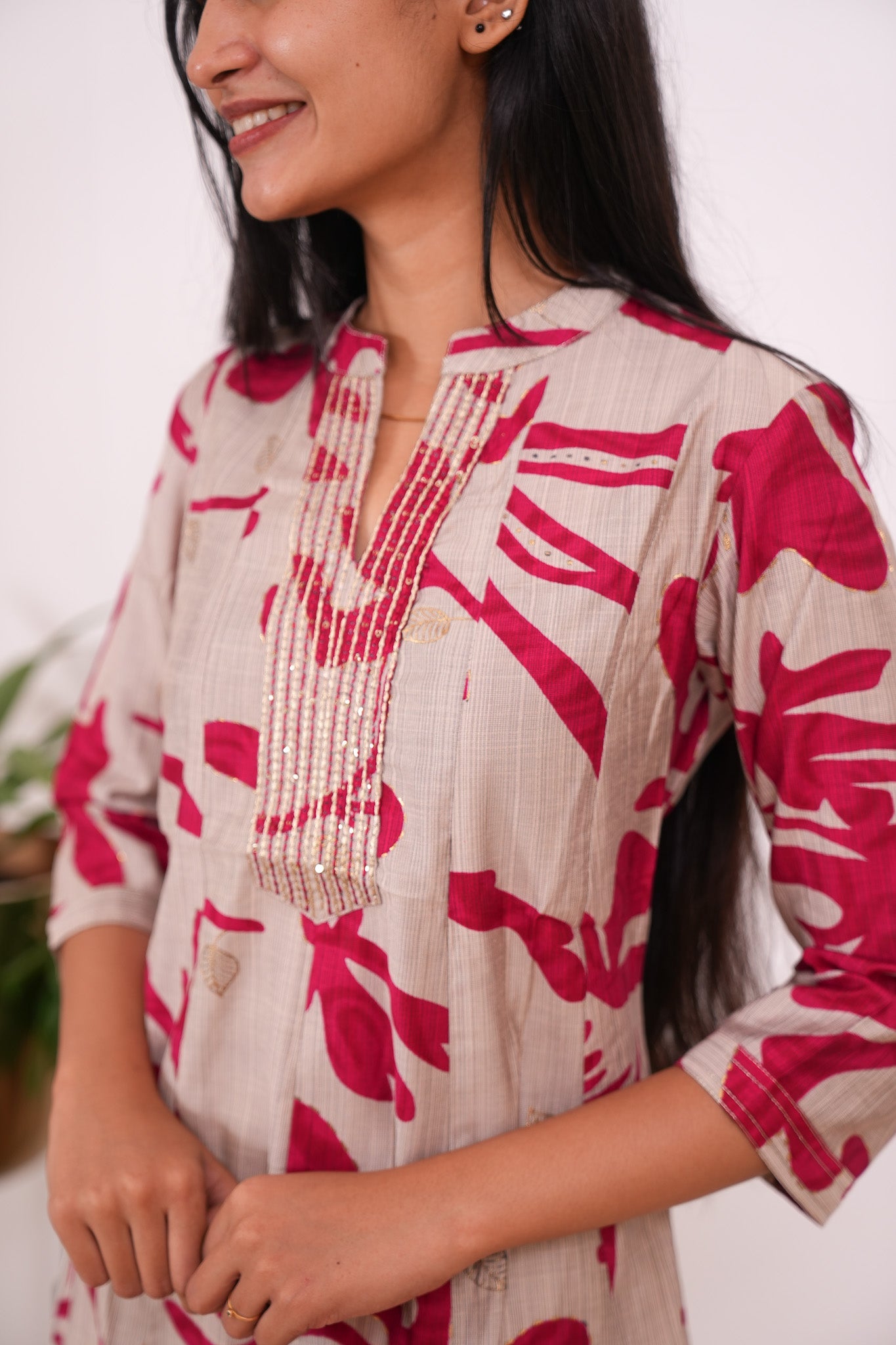 Ruby red mandarin anarkali kurti