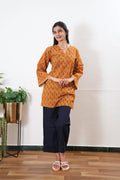 V neck cotton short kurti - Orange