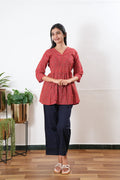 Peplum cotton short kurti - Red