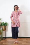 Round neck cotton short kurti - Orchid