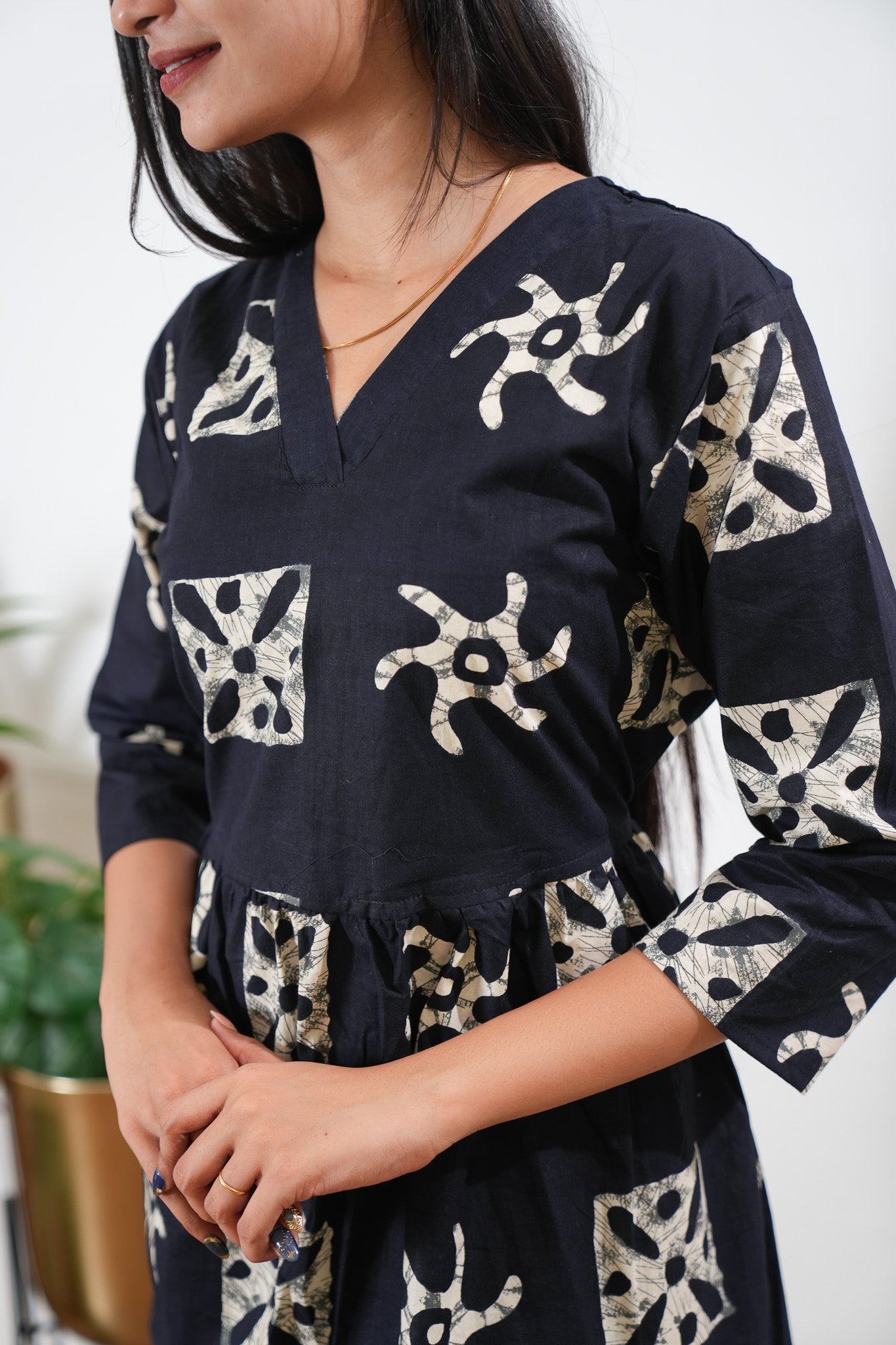 Midnight black butta v neck cotton co- ords set