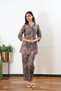 Multicoloured v neck cotton co-ords set