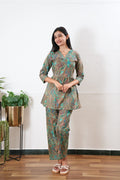 Turquoise v neck cotton co-ords set