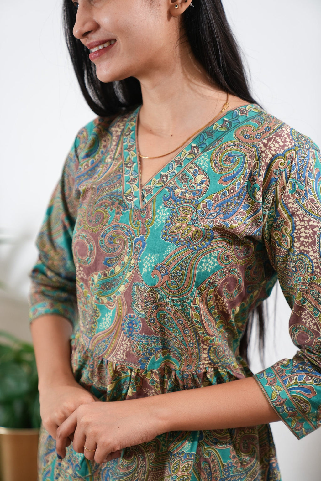 Turquoise v neck cotton co-ords set
