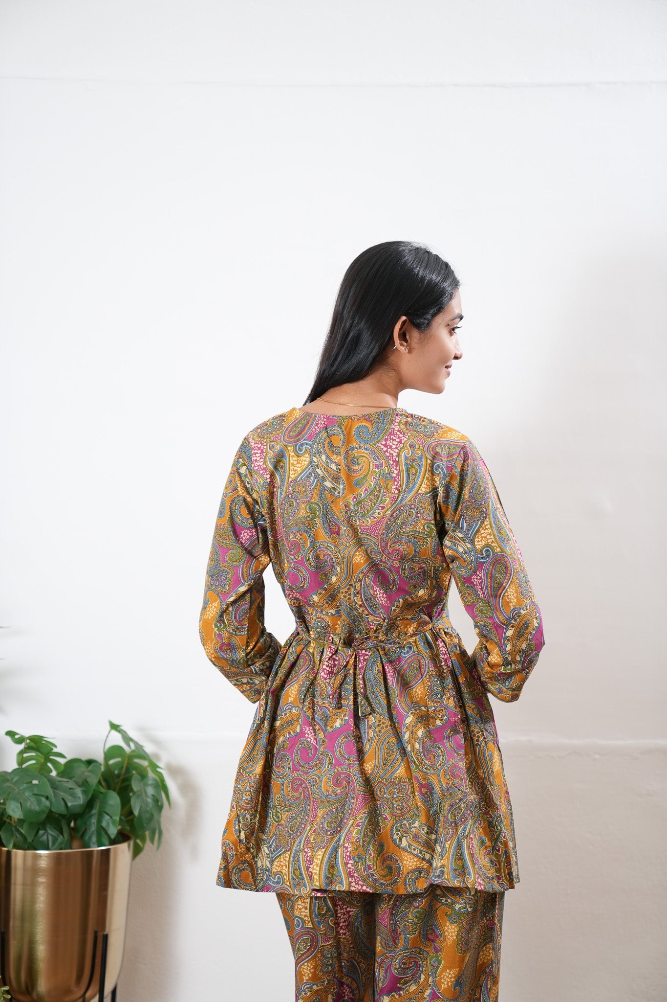 Mustard v neck cotton co-ords set